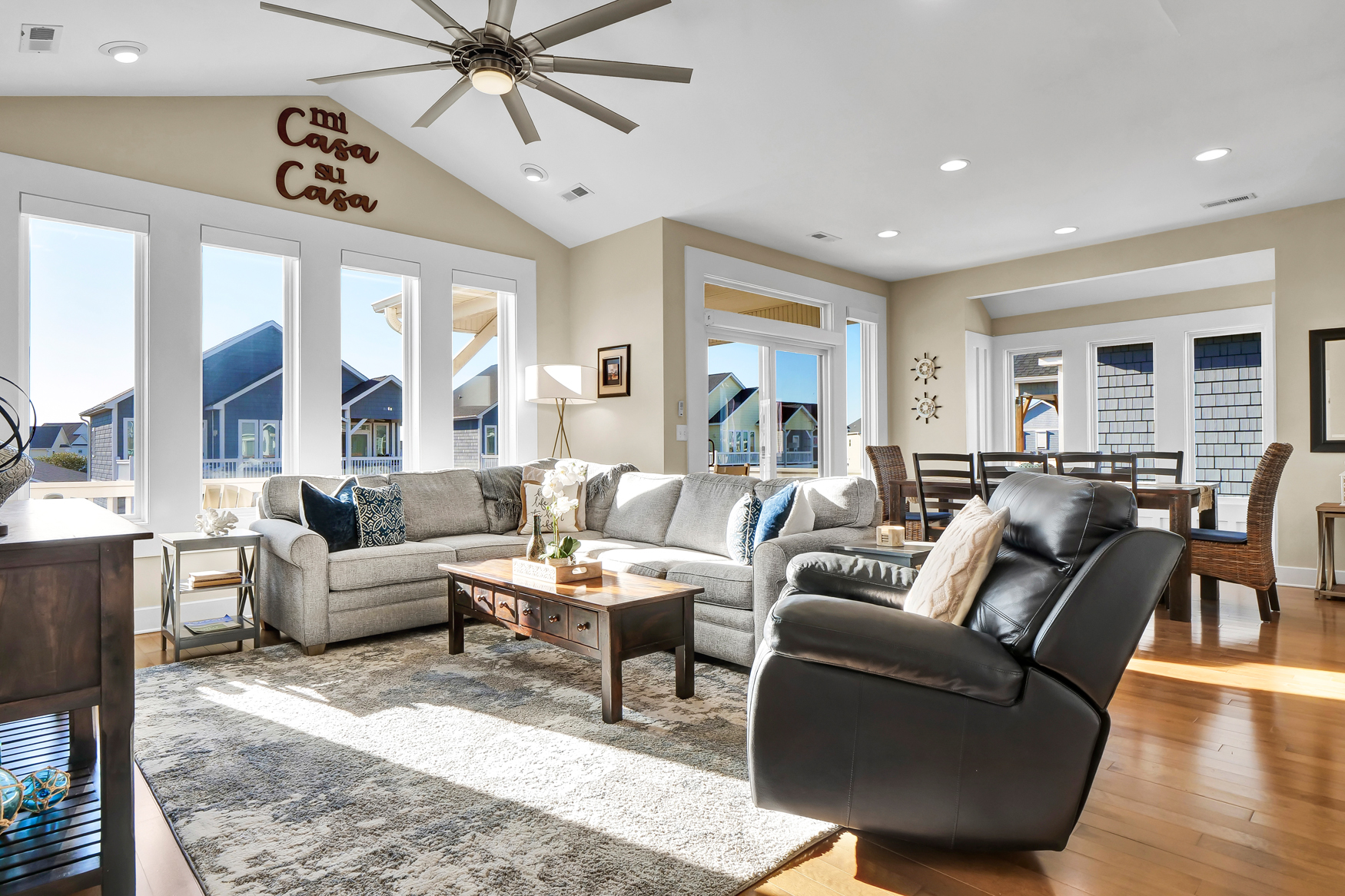 Spacious living room with coastal decor